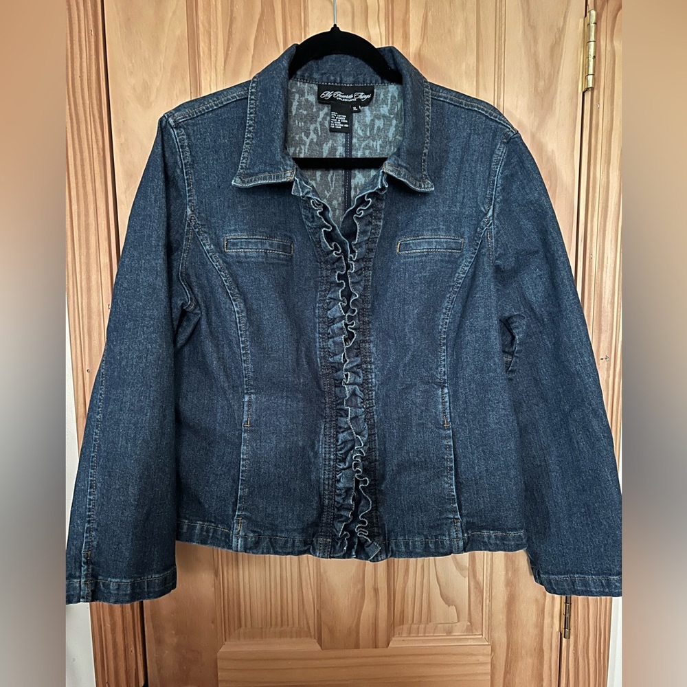 Colleen Lopez Blue Denim Jacket with Ruffle Trim